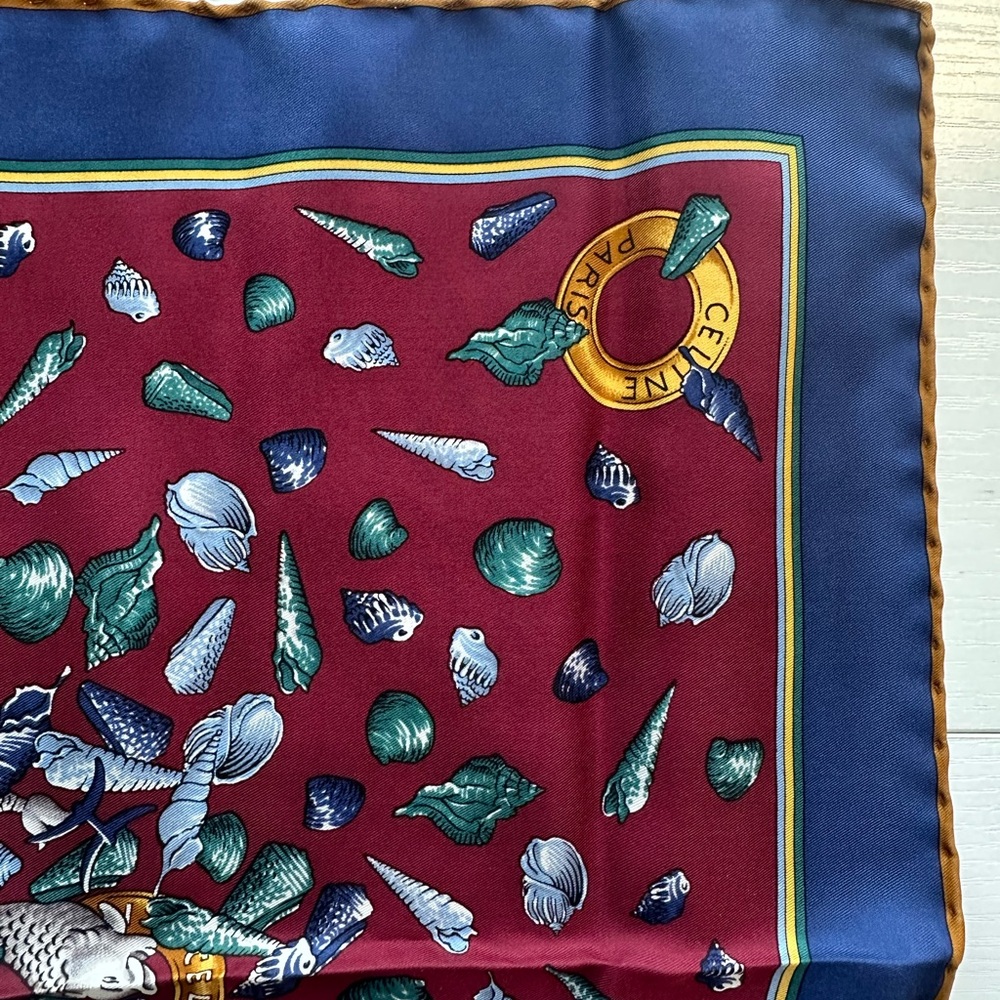 15x15 CELINE Paris 100% Silk Vintage Seashell Scarf with Box - Picture 7 of 12